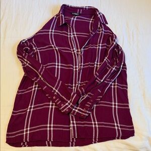 Express Maroon Plaid Long Sleeve Shirt